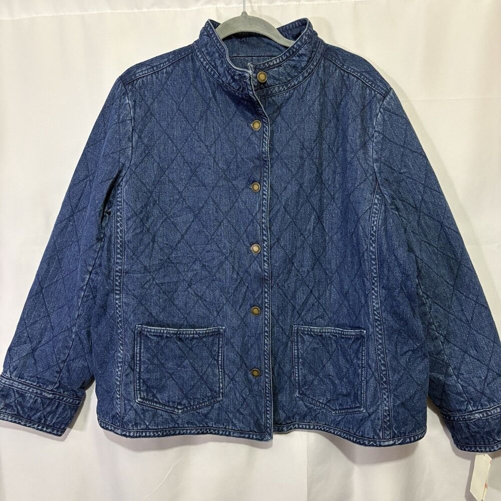 Charter Club Quilted Denim Jacket in Dark Blue